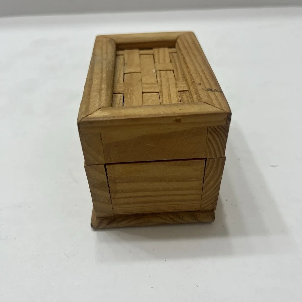 Wooden Handmade Mini Trinket Box Woven Hinged Lid Metal Latch 3.5x2.25x2